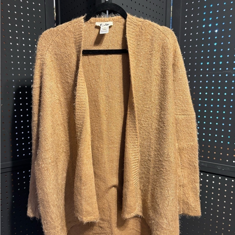 Kye Mi Fuzzy Open Front Cardigan Sweater Tan Medium Soft Cozy - Picture 1 of 9